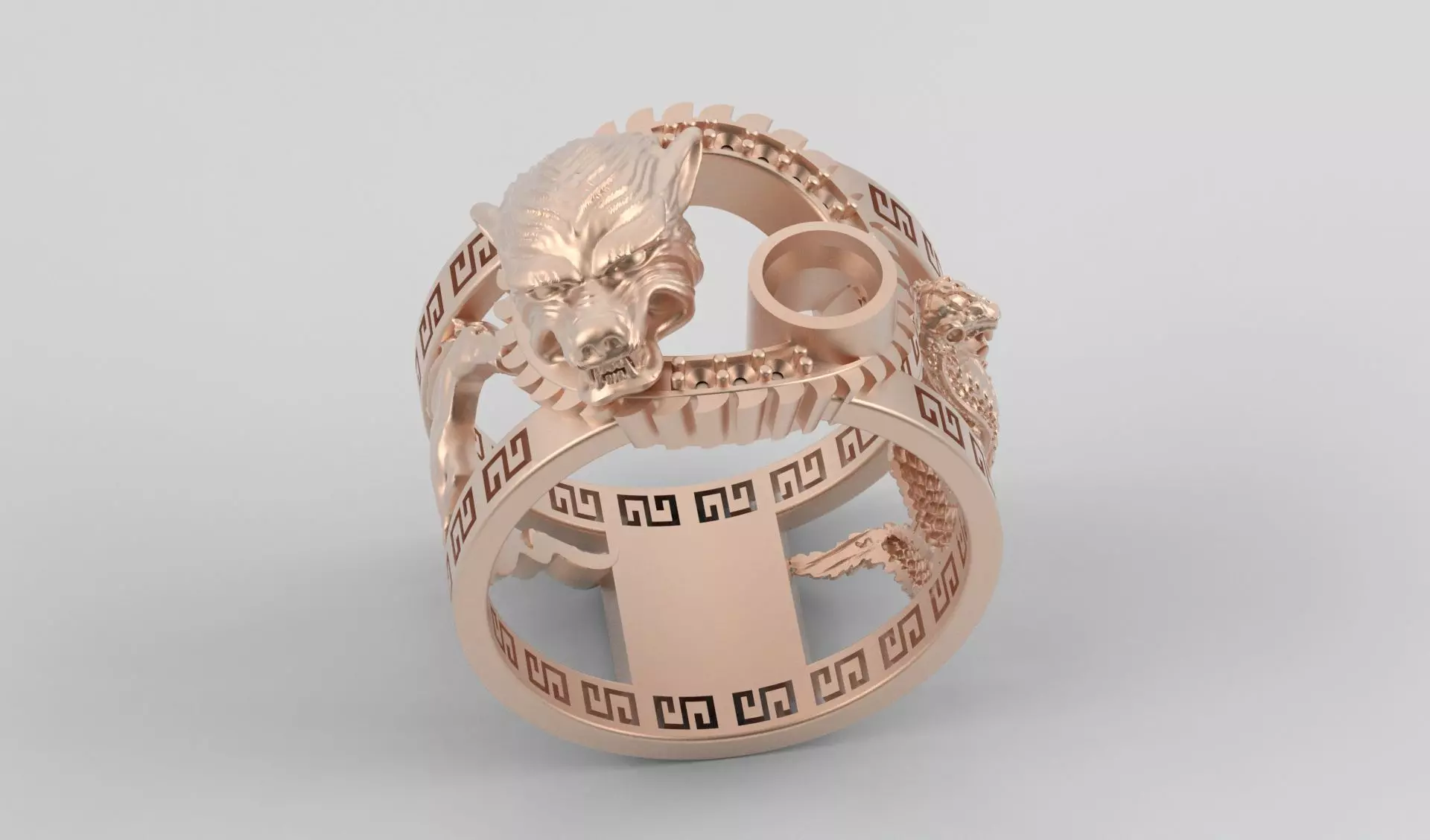 Ring men wolf horse cobra together 3D print model_3