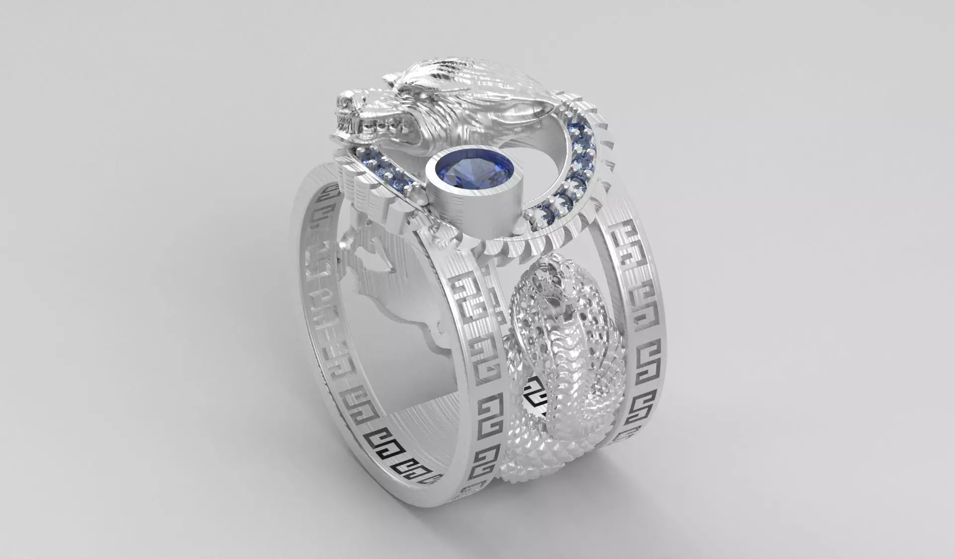Ring men wolf horse cobra together 3D print model_14