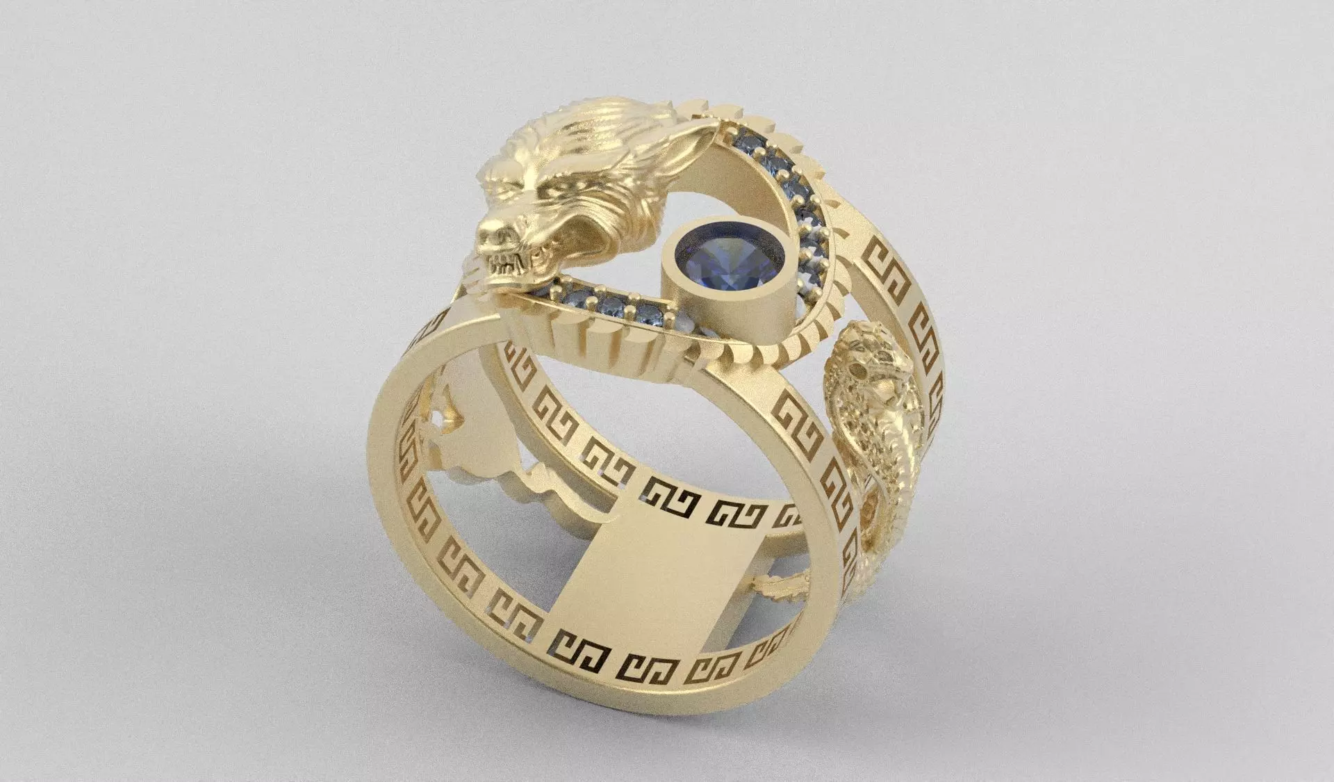 Ring men wolf horse cobra together 3D print model_22