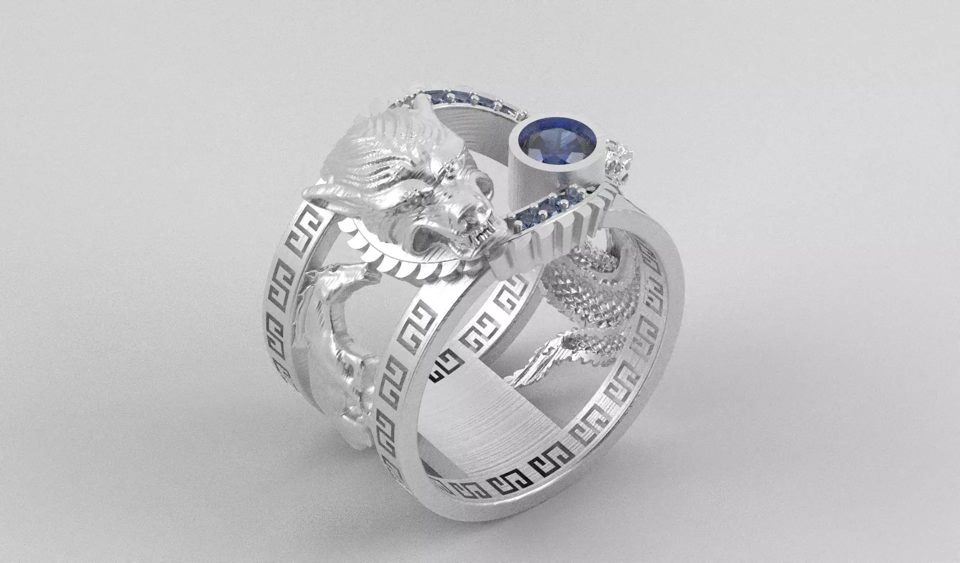 Ring men wolf horse cobra together 3D print model_24