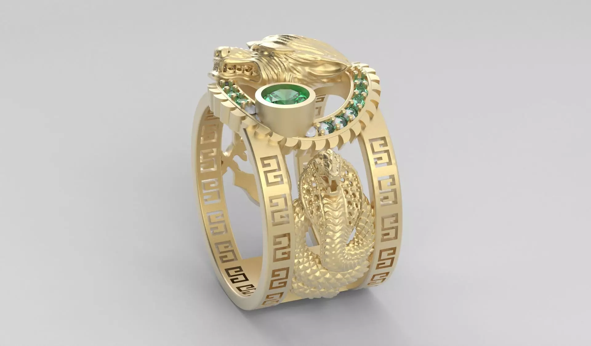 Ring men wolf horse cobra together 3D print model_17