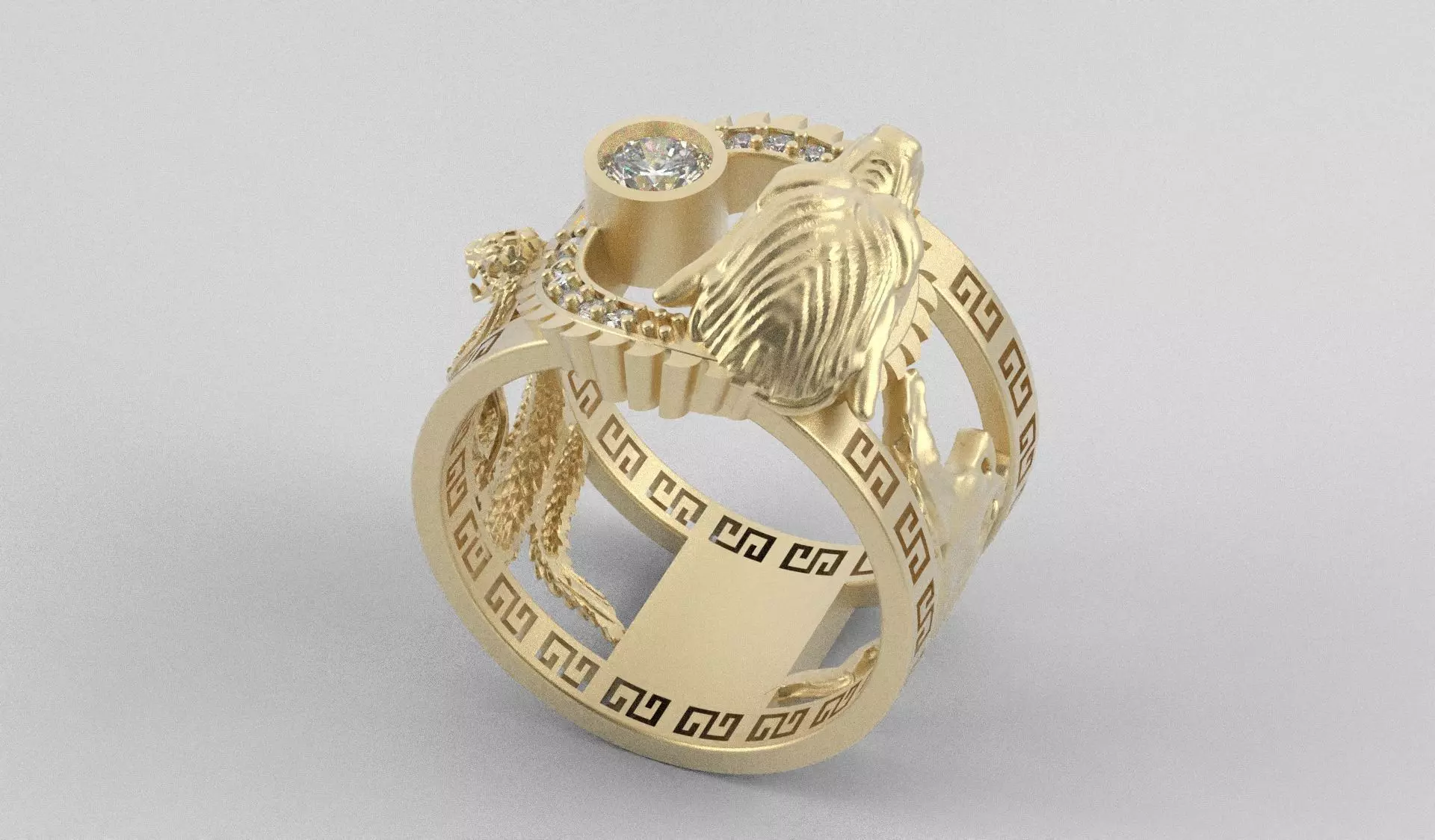 Ring men wolf horse cobra together 3D print model_23