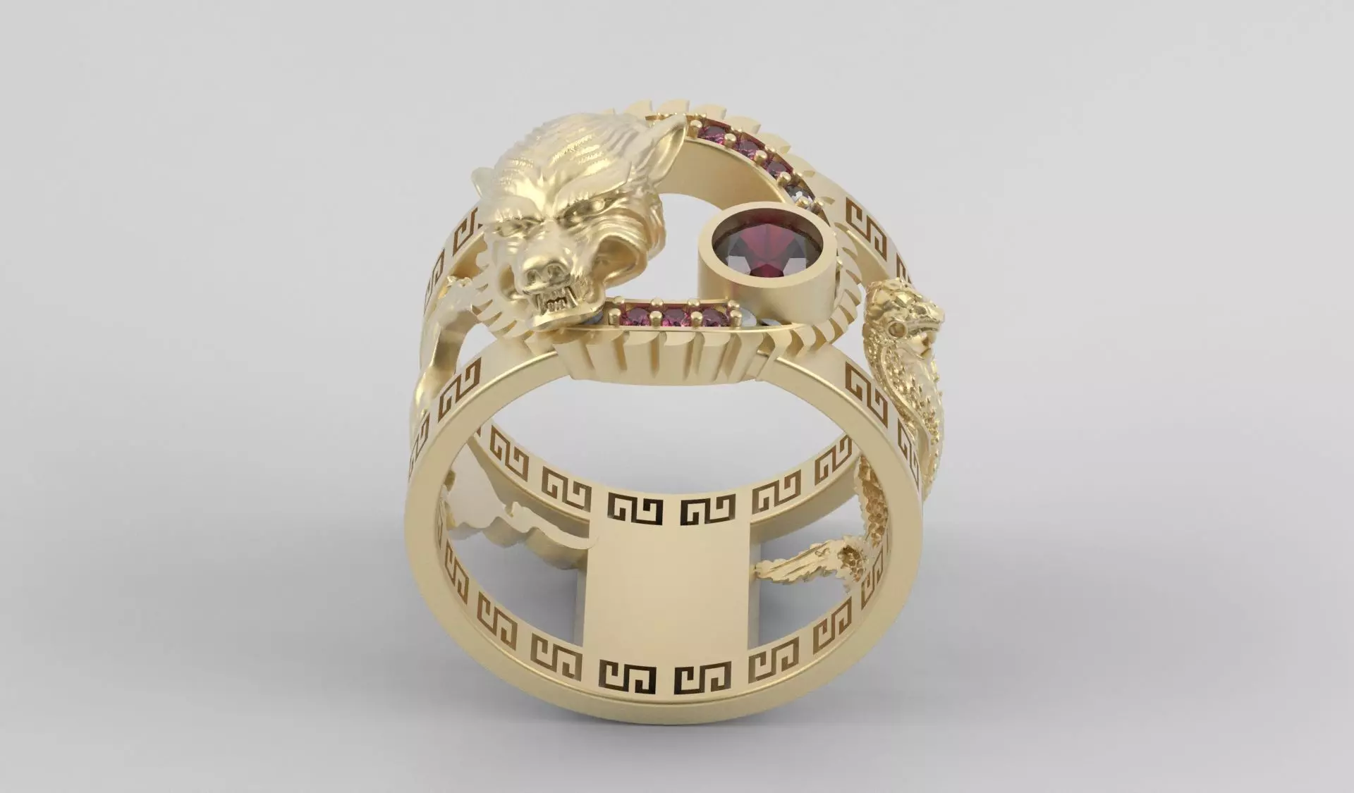 Ring men wolf horse cobra together 3D print model_19