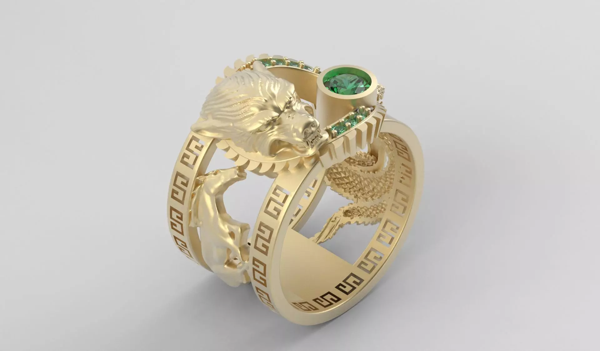 Ring men wolf horse cobra together 3D print model_15