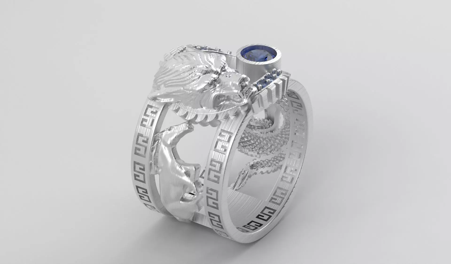 Ring men wolf horse cobra together 3D print model_12