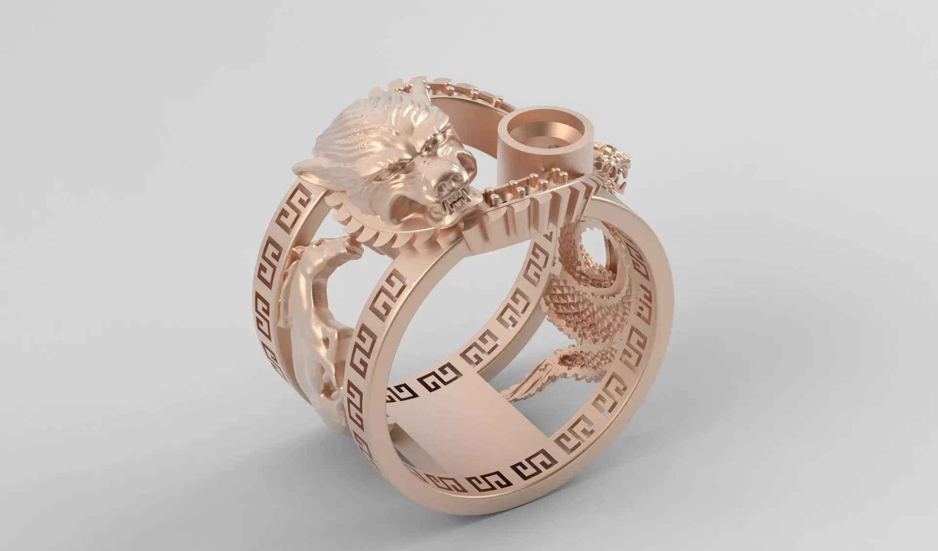 Ring men wolf horse cobra together 3D print model_0