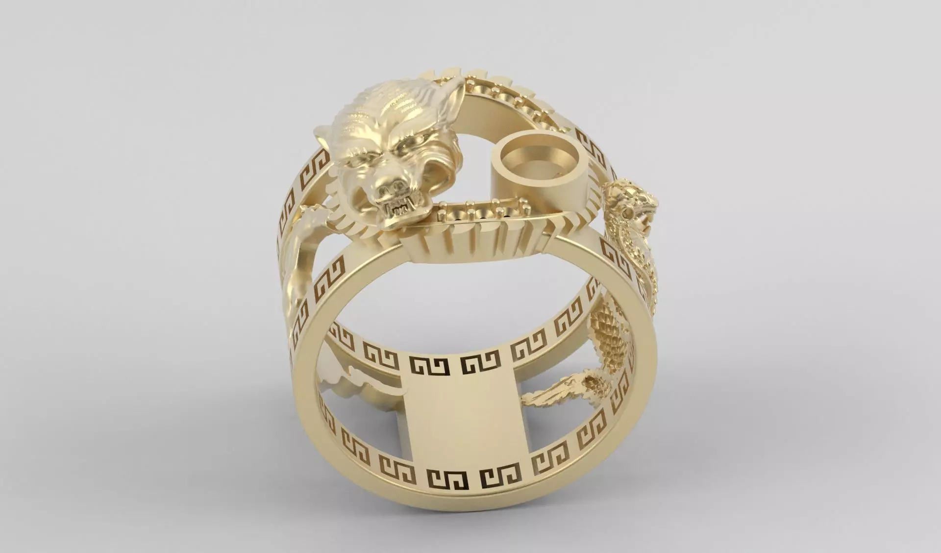 Ring men wolf horse cobra together 3D print model_7