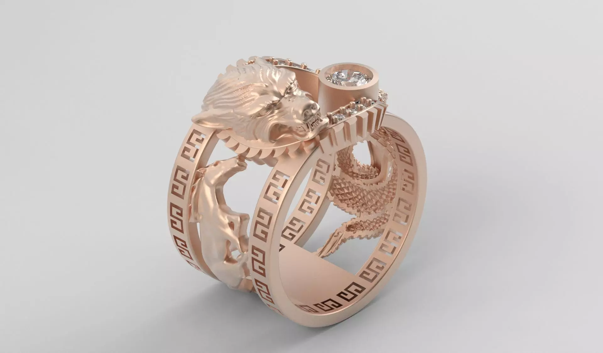 Ring men wolf horse cobra together 3D print model_9