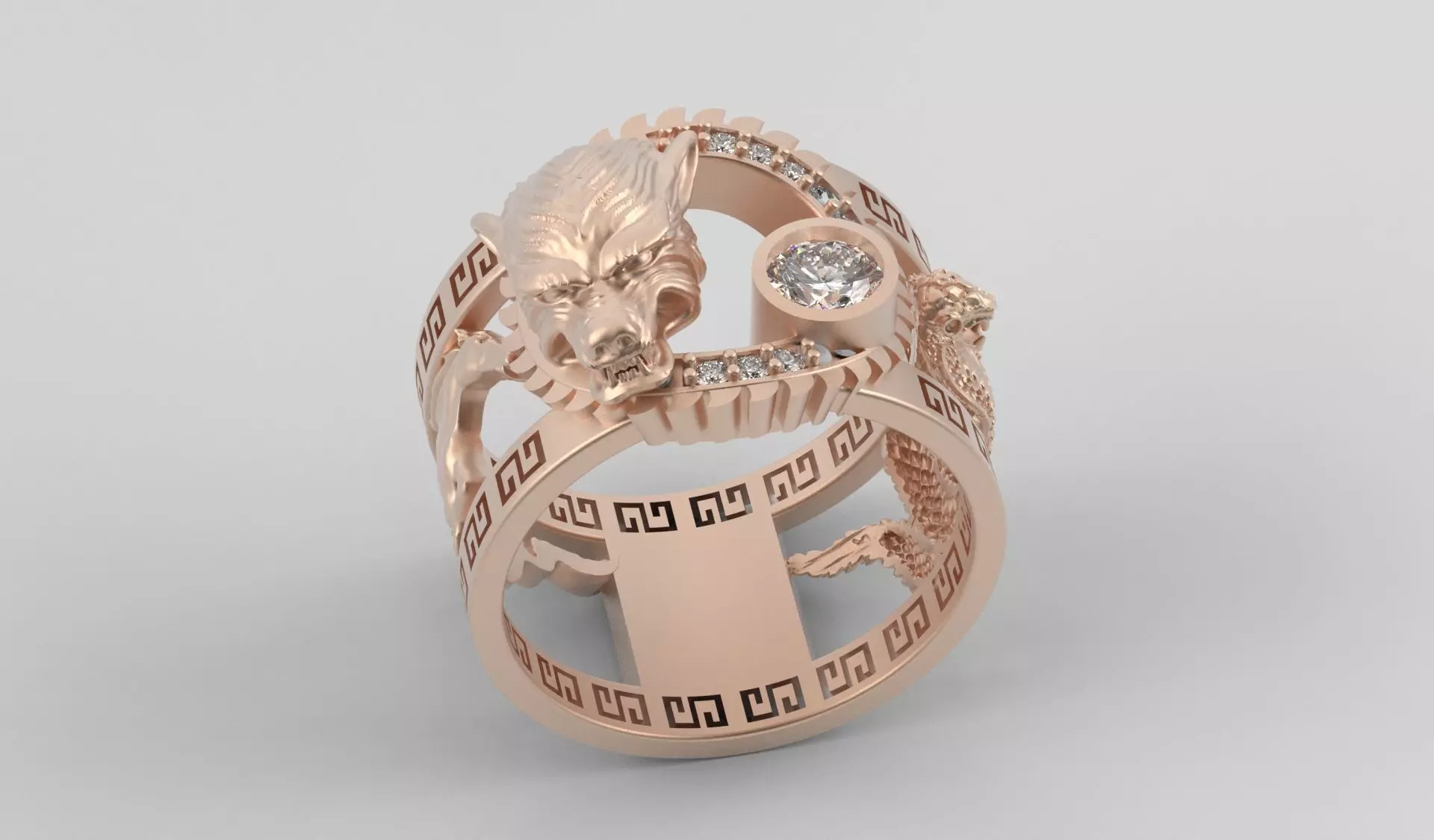 Ring men wolf horse cobra together 3D print model_10