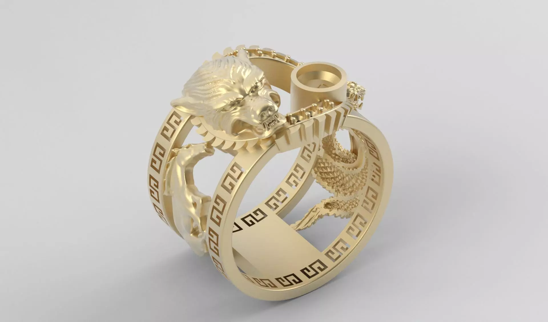 Ring men wolf horse cobra together 3D print model_4