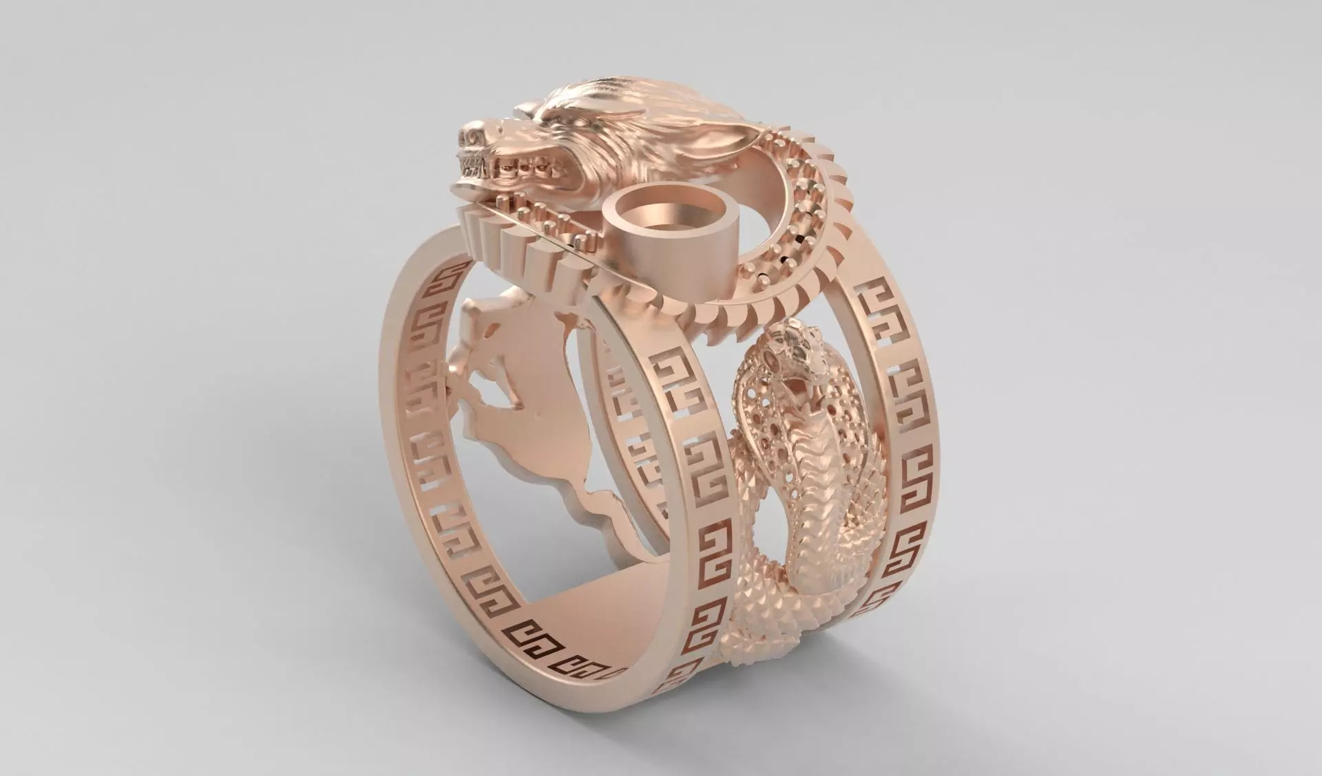 Ring men wolf horse cobra together 3D print model_2