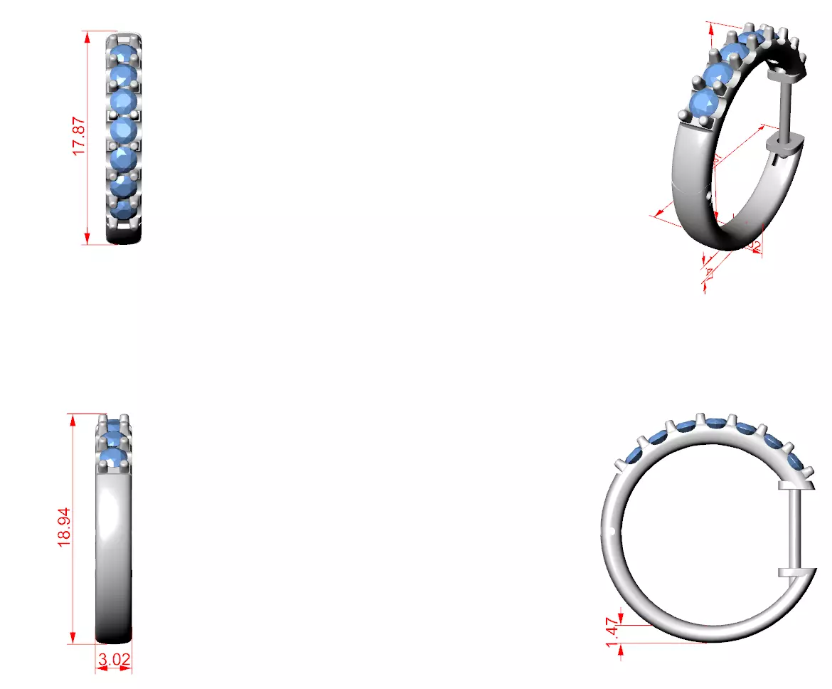 Diamond Hoops Earrings 3dm stl renders animation videos details 3D print model_12