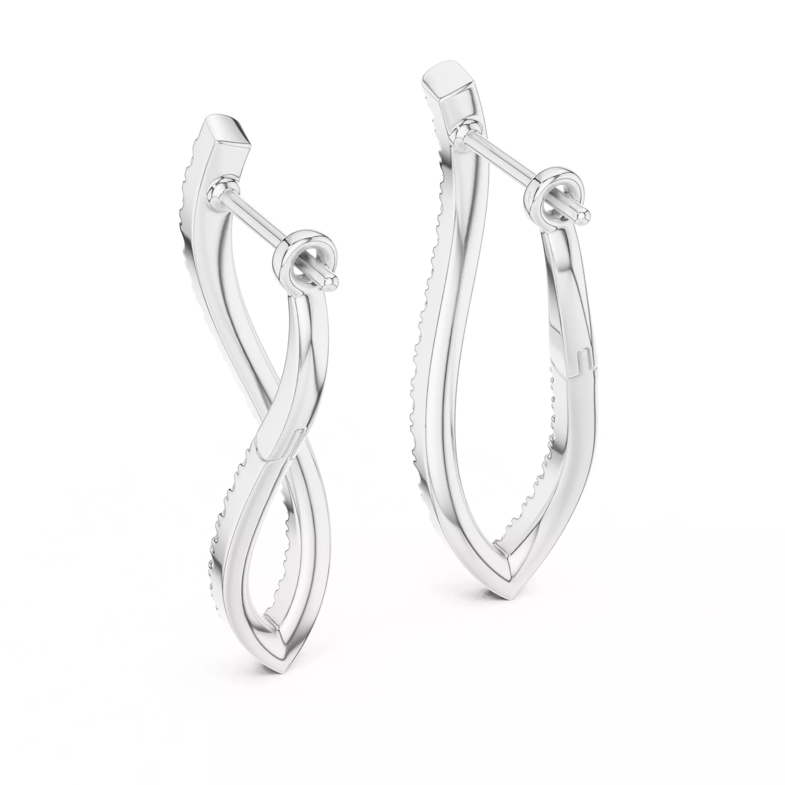 Curved Diamond Hoops Earrings 3dm stl renders animation 3D print model_6