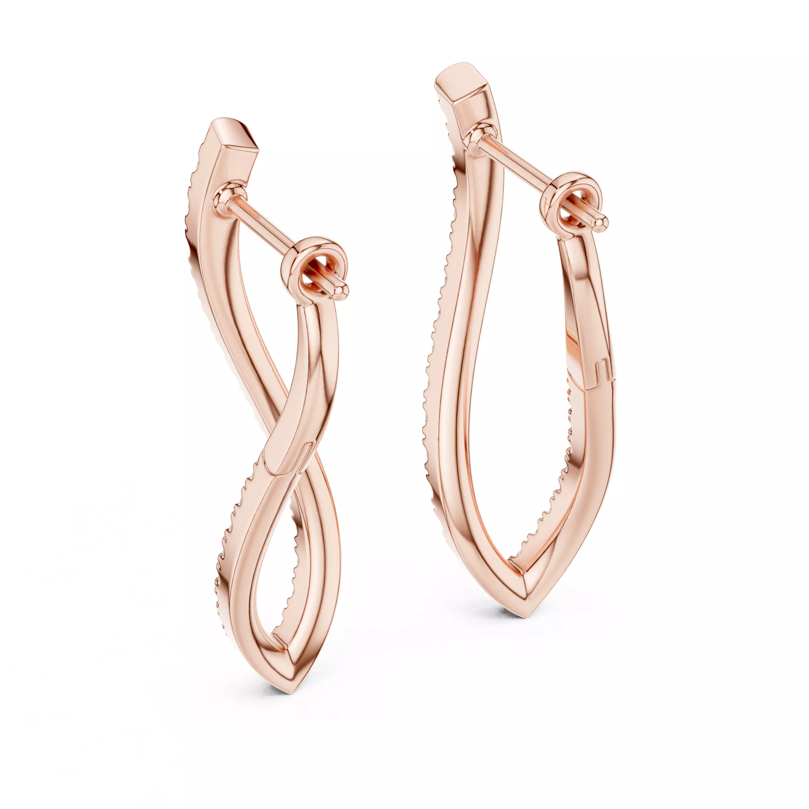 Curved Diamond Hoops Earrings 3dm stl renders animation 3D print model_2