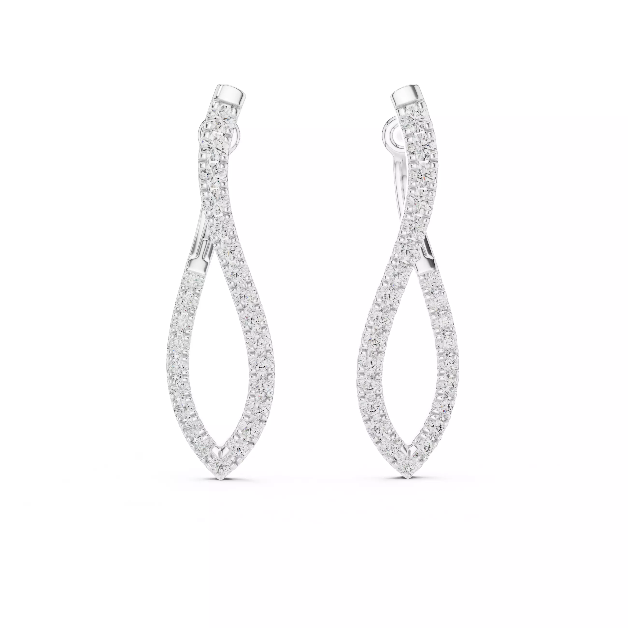 Curved Diamond Hoops Earrings 3dm stl renders animation 3D print model_7
