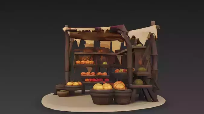Stylized Cartoon Market Stand 3D Model