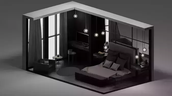 Ellmodel Stylish Isometric Bedroom - Modified Free 3D model