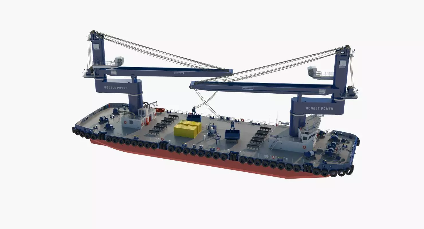 Double Crane Cargo Ship 3D model_35