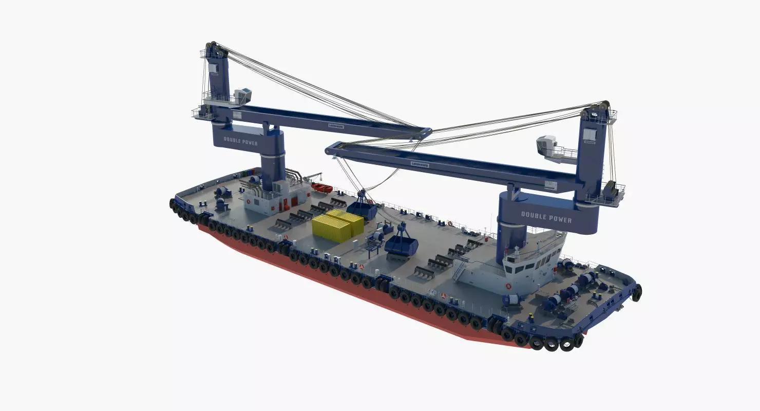 Double Crane Cargo Ship 3D model_34