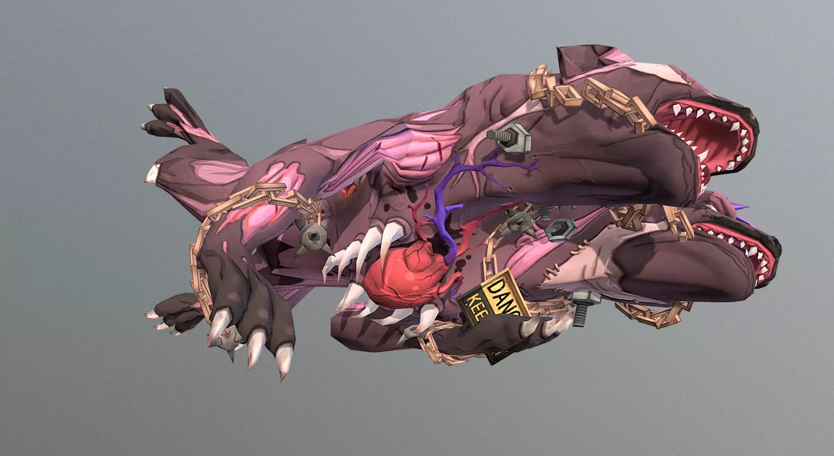 HYBRID Monster Double Head Hyena Dog Roll Attack 3D model_0