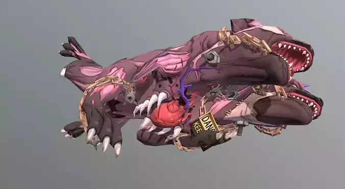 HYBRID Monster Double Head Hyena Dog Roll Attack 3D model