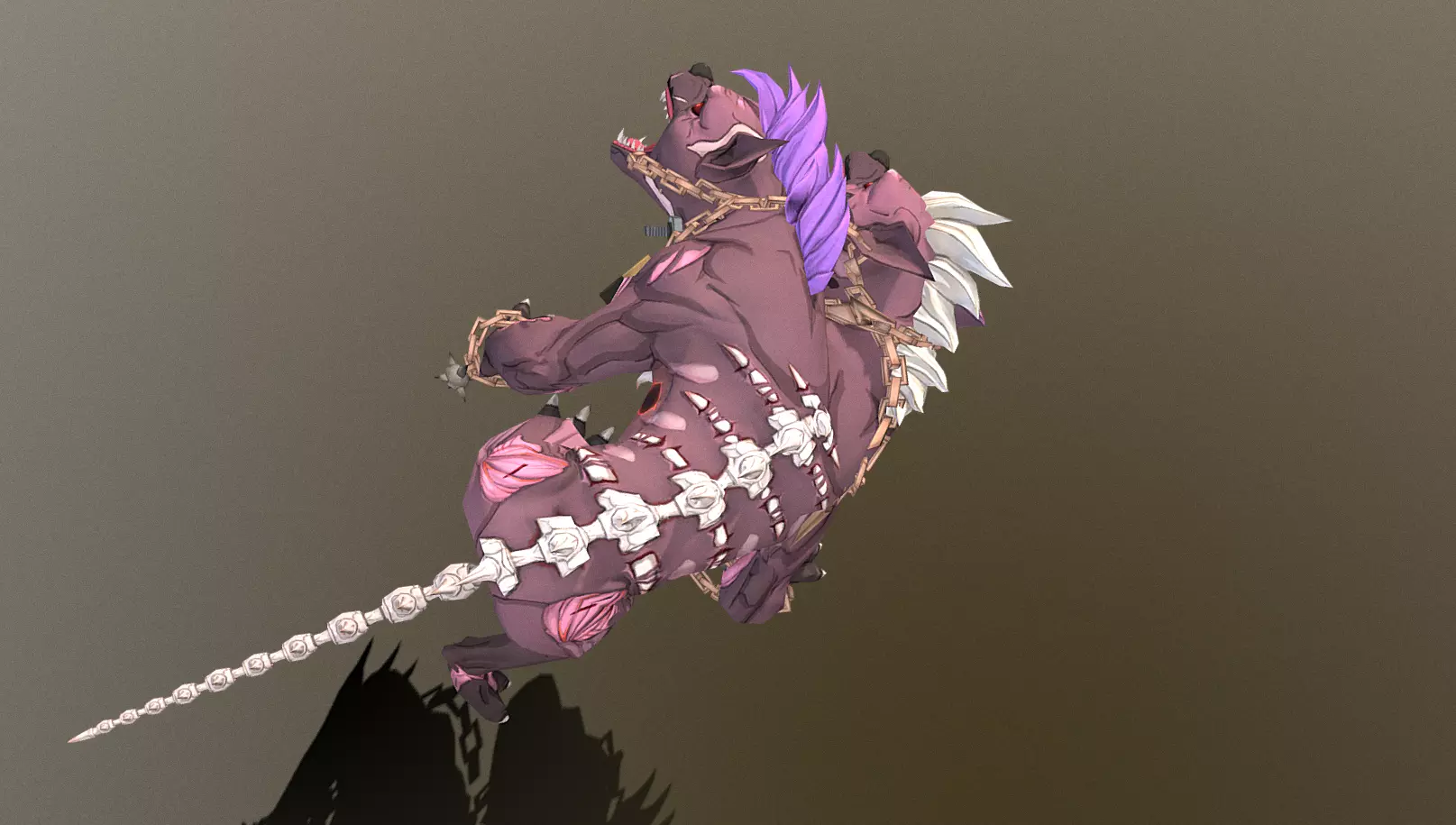 HYBRID Monster Double Head Hyena Dog Roll Attack 3D model_2