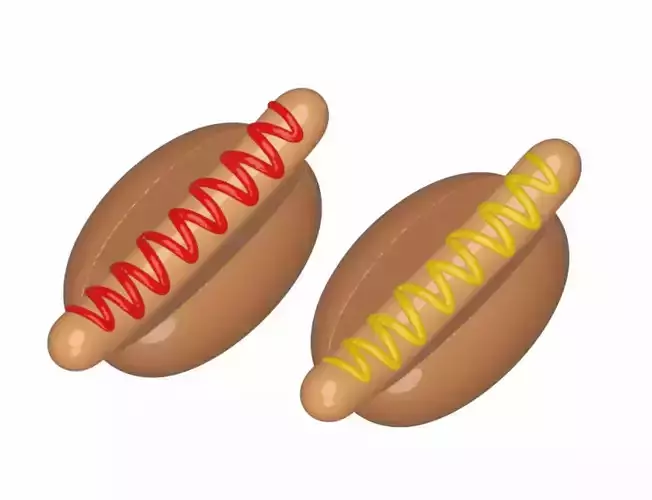 Cute Hot Dog 3D Model Ketchup and Mustard Set Stylized Food