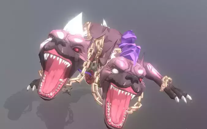 HYBRID Monster Double Head Hyena Dog IDLE Attack 3D model