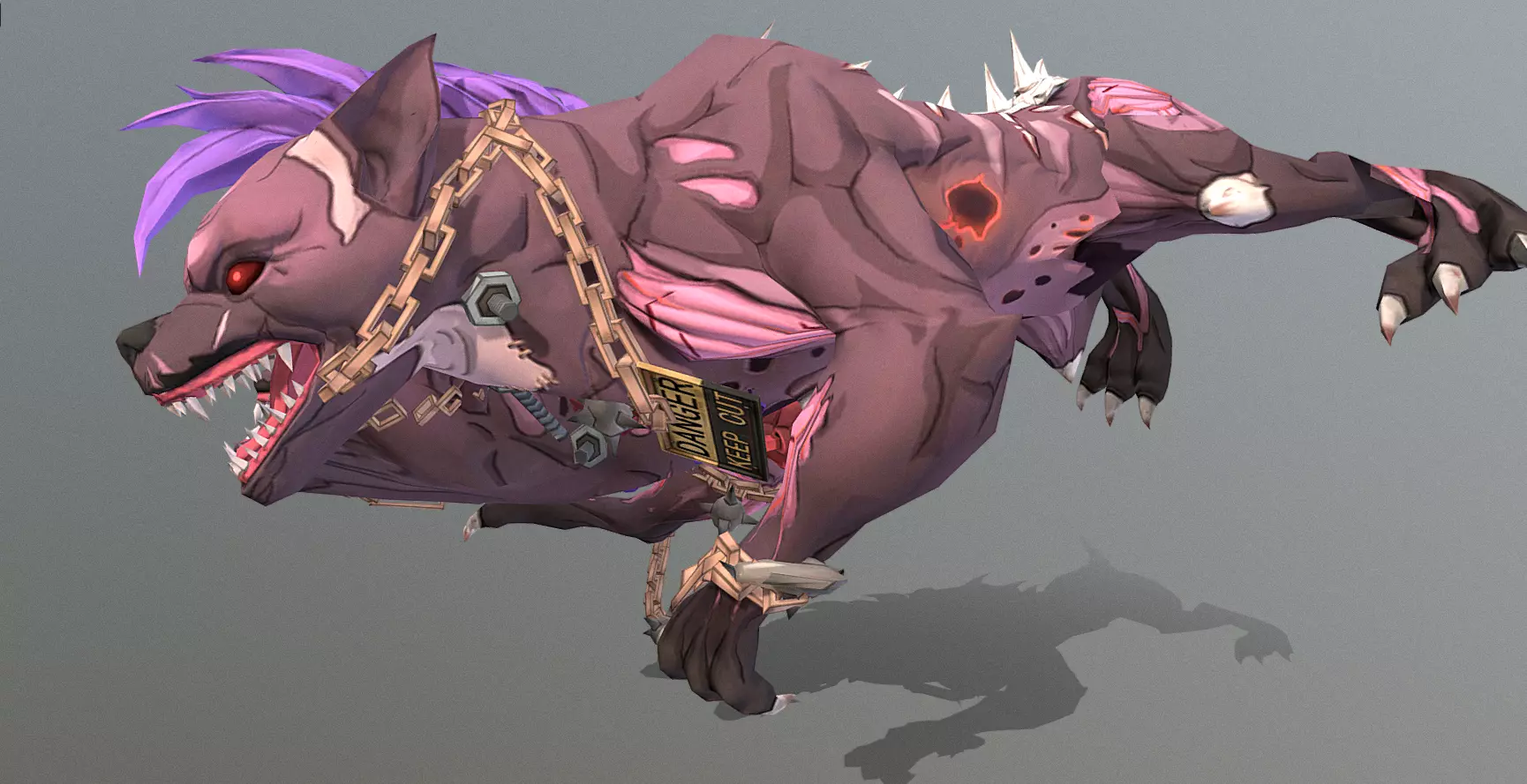 HYBRID Monster Double Head Hyena Dog Jump Attack 3D model_1