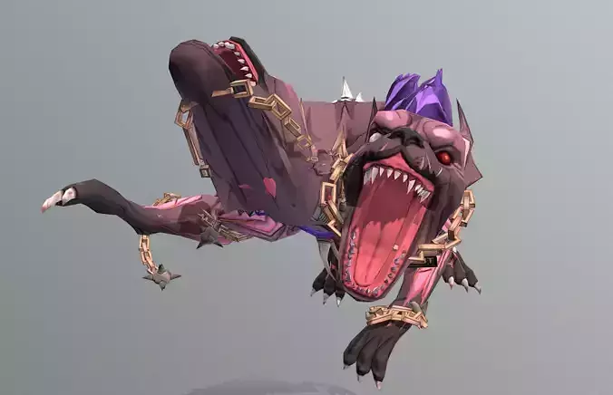 HYBRID Monster Double Head Hyena Dog Jump Attack 3D model