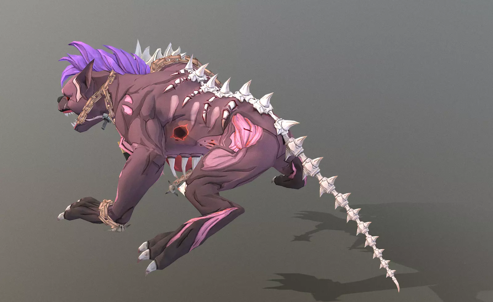 HYBRID Monster Double Head Hyena Dog Jump Attack 3D model_2