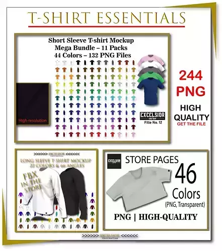 Ultimate T shirt PNG   244 Images  3 Angles and Folded Colors