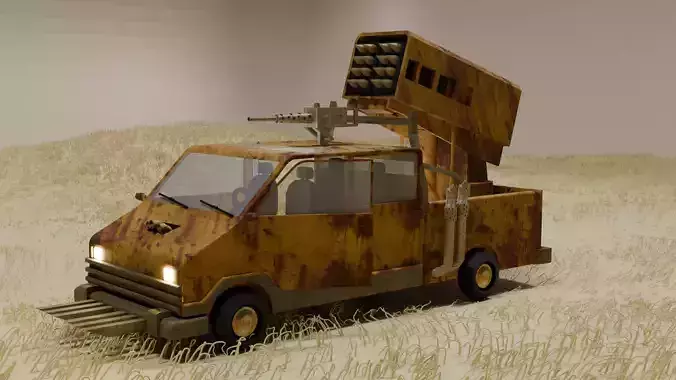 Battle Pick Up Truck Car with Weapon Rocket 3D Game model Low-poly 3D model