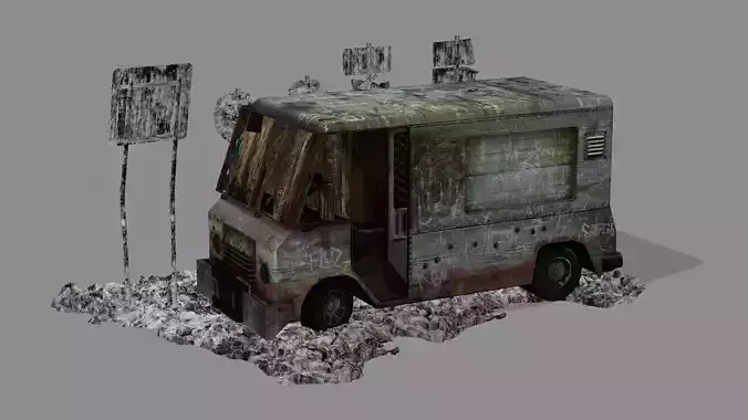 Burnt Destroyed Van Car2 Game Ready 11 Low Poly 3D Model Low-poly 3D model