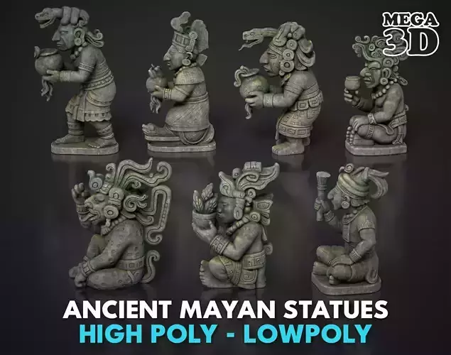 7 Ancient Mayan Statues 3D Asset Pack 250818 Low-poly 3D model