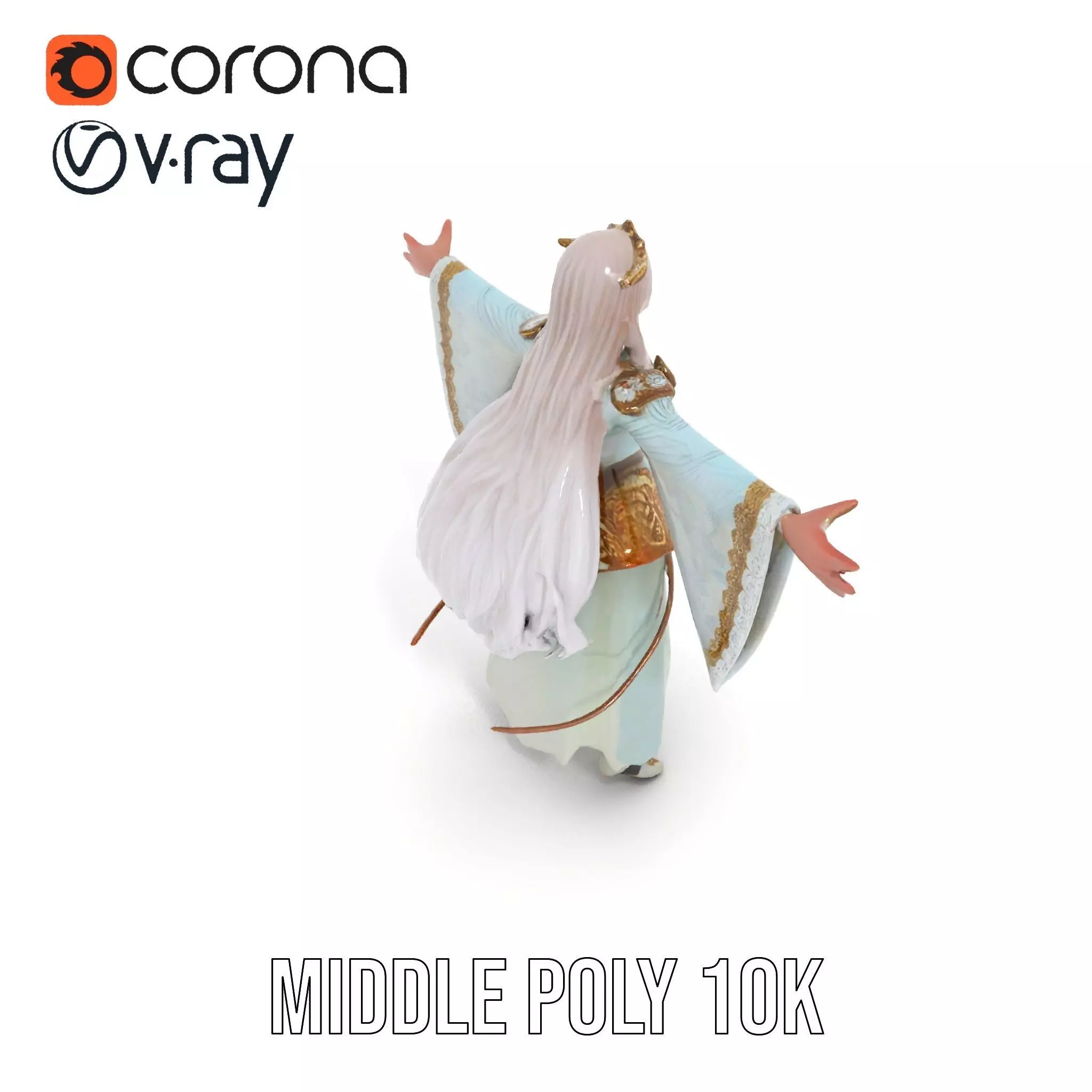 Elegant Fantasy Character Model Pack with Ornate Costume Low-poly 3D model_10