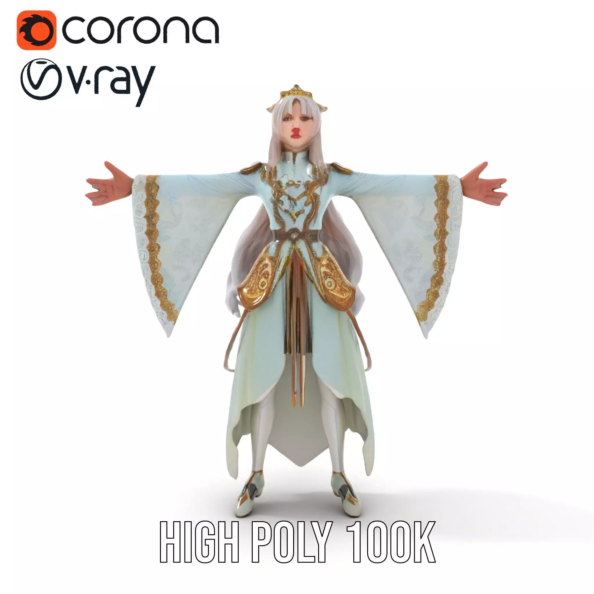 Elegant Fantasy Character Model Pack with Ornate Costume Low-poly 3D model_29