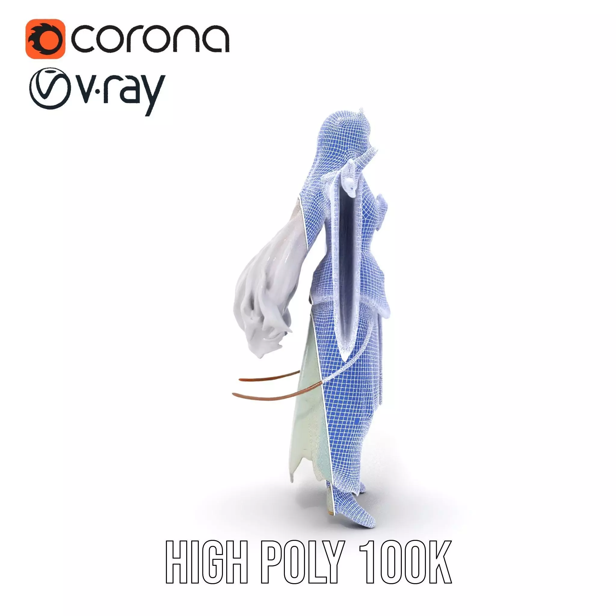 Elegant Fantasy Character Model Pack with Ornate Costume Low-poly 3D model_35