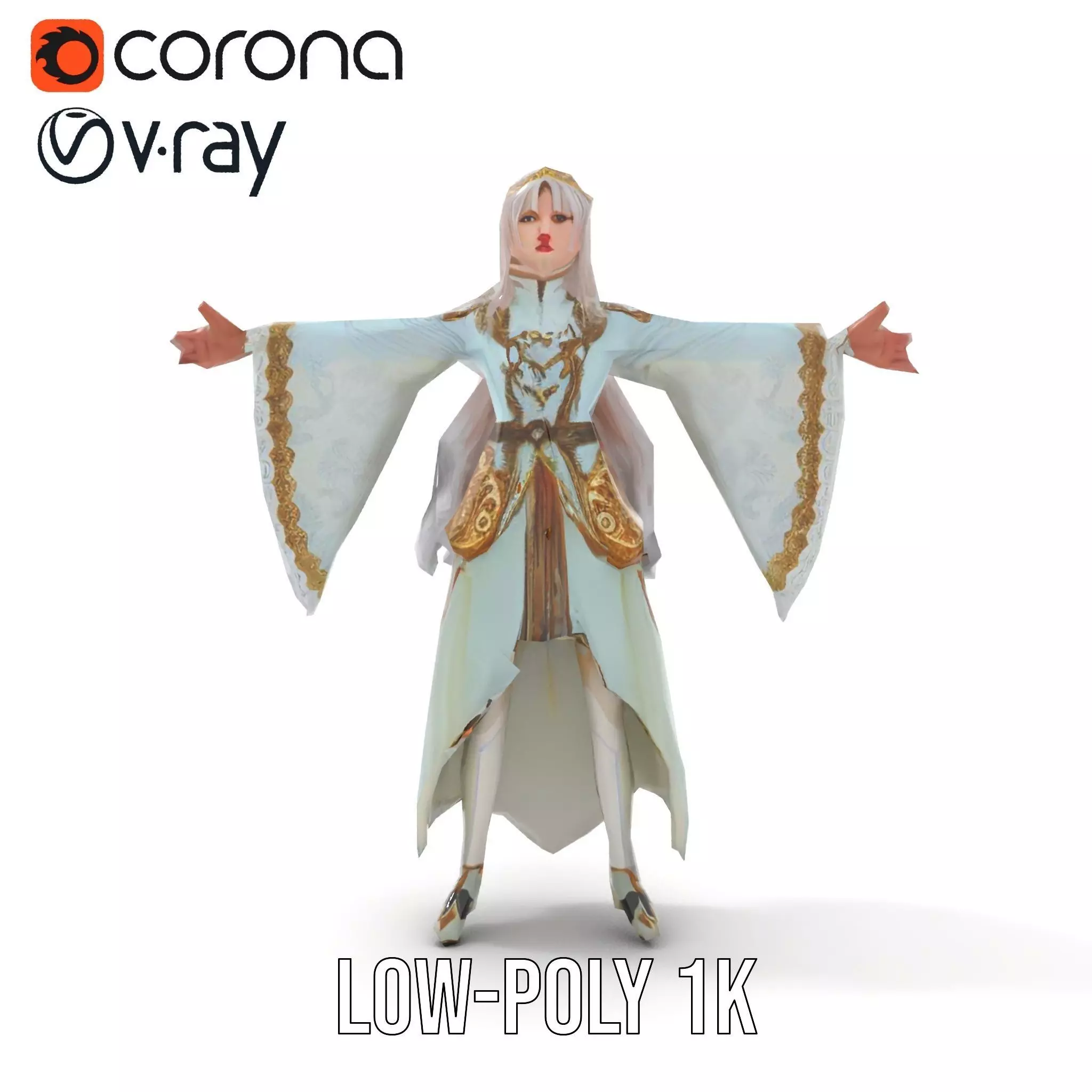 Elegant Fantasy Character Model Pack with Ornate Costume Low-poly 3D model_17