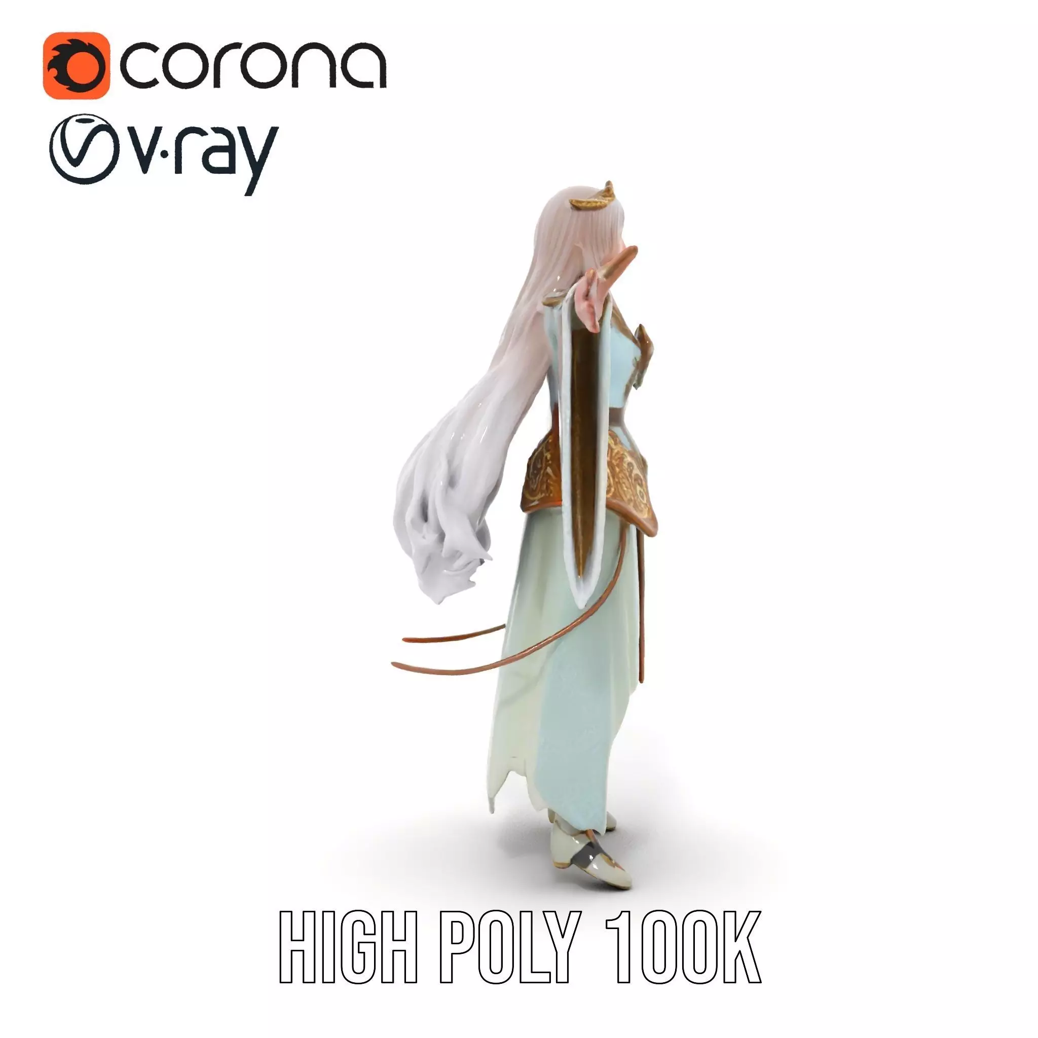 Elegant Fantasy Character Model Pack with Ornate Costume Low-poly 3D model_18