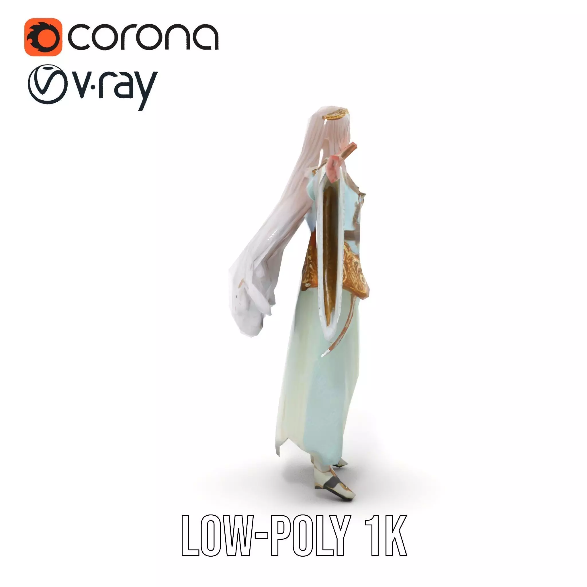 Elegant Fantasy Character Model Pack with Ornate Costume Low-poly 3D model_8