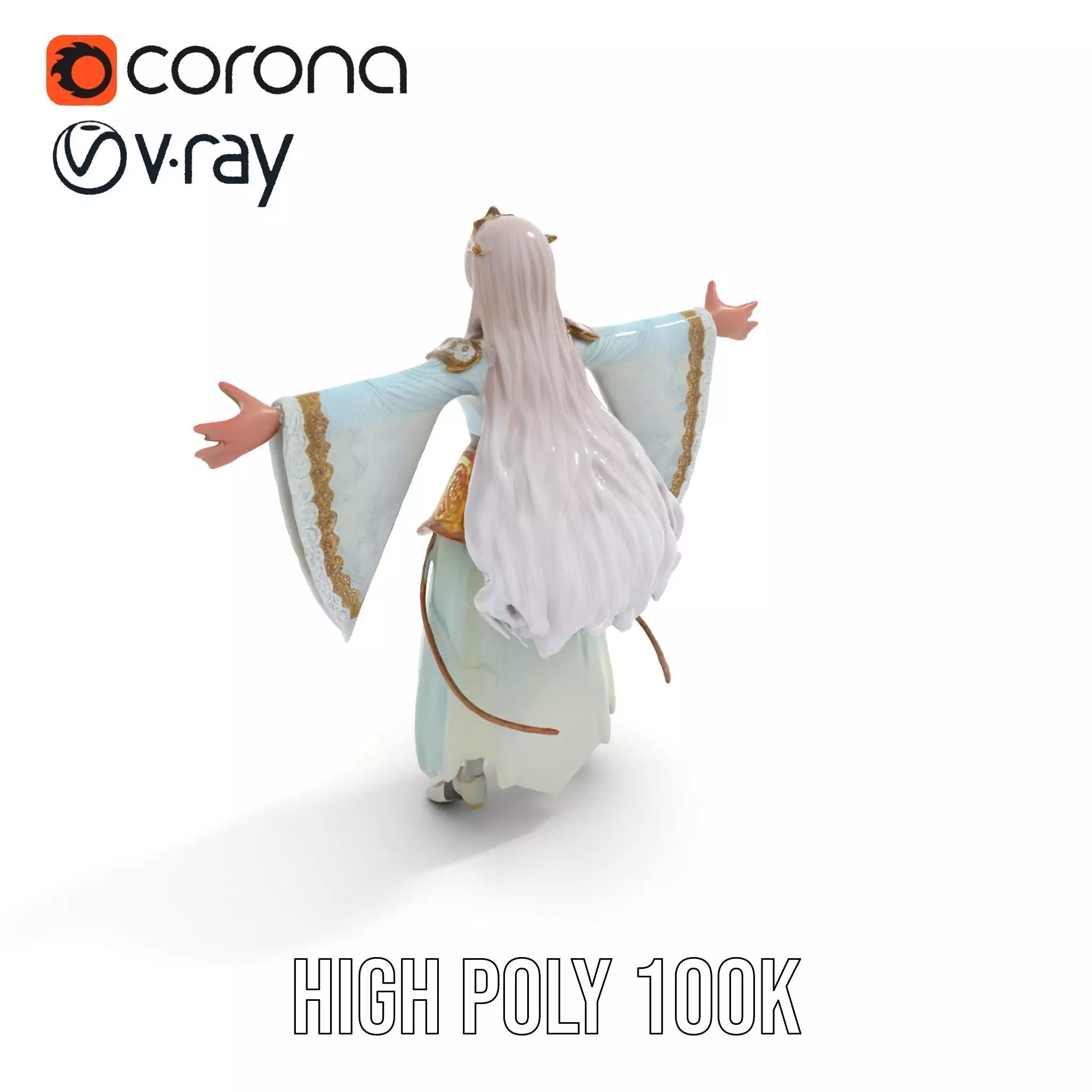 Elegant Fantasy Character Model Pack with Ornate Costume Low-poly 3D model_12