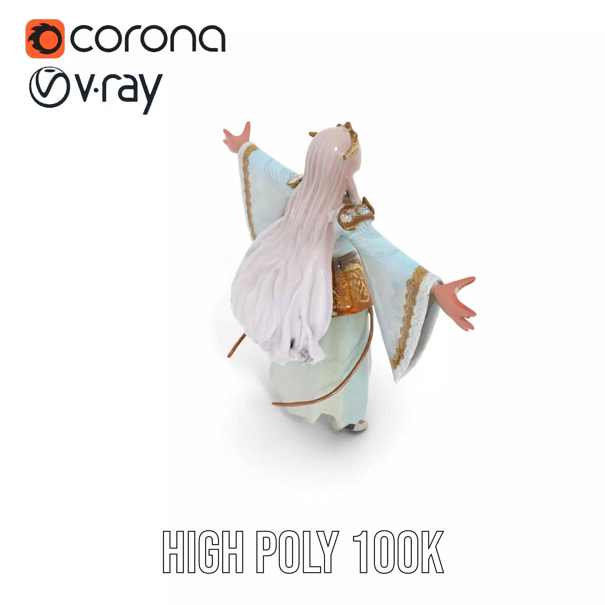 Elegant Fantasy Character Model Pack with Ornate Costume Low-poly 3D model_15