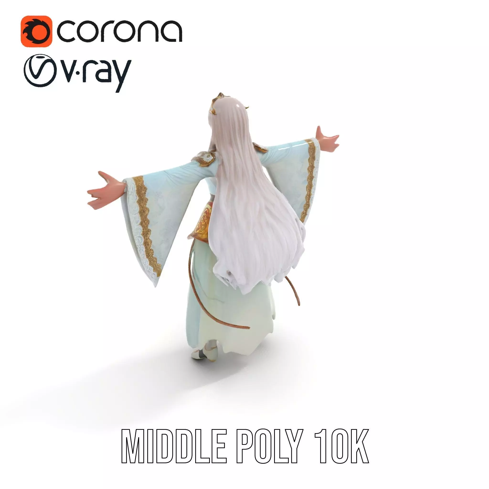 Elegant Fantasy Character Model Pack with Ornate Costume Low-poly 3D model_7