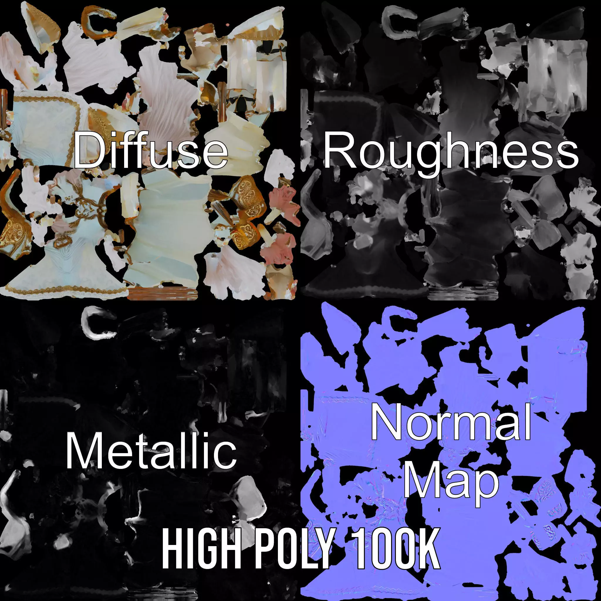 Elegant Fantasy Character Model Pack with Ornate Costume Low-poly 3D model_4