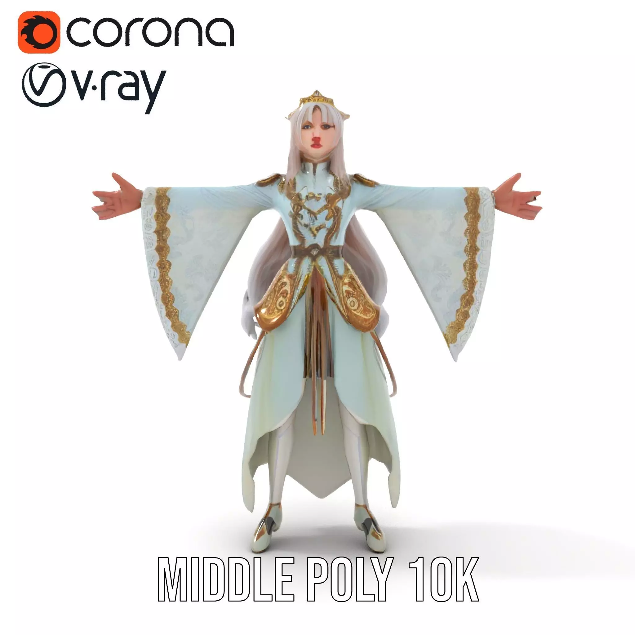 Elegant Fantasy Character Model Pack with Ornate Costume Low-poly 3D model_6
