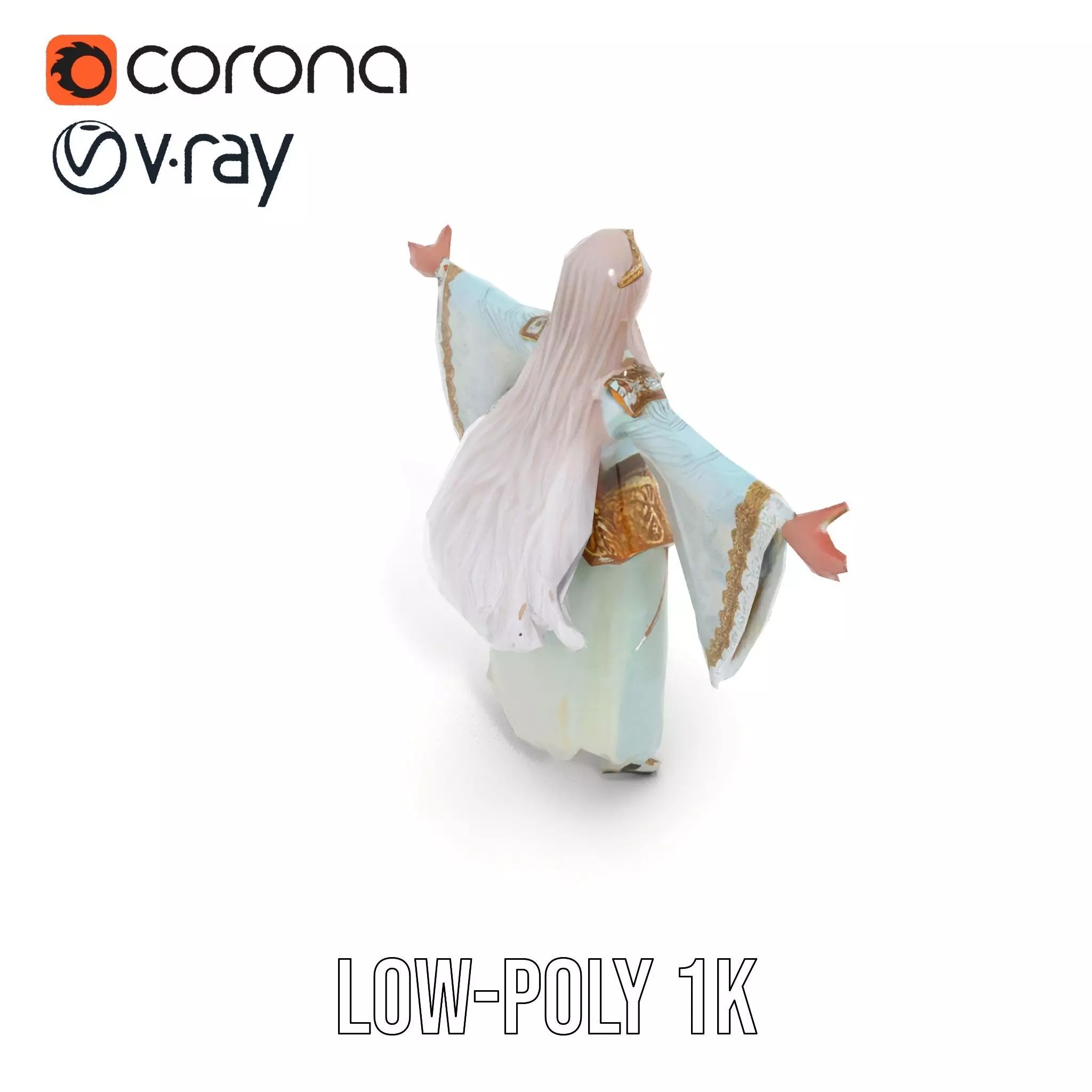 Elegant Fantasy Character Model Pack with Ornate Costume Low-poly 3D model_23