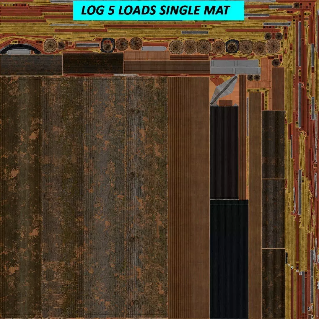 Log Trailer 5 Loads with Single Mat Collection All PBR Textures Low-poly 3D model_32