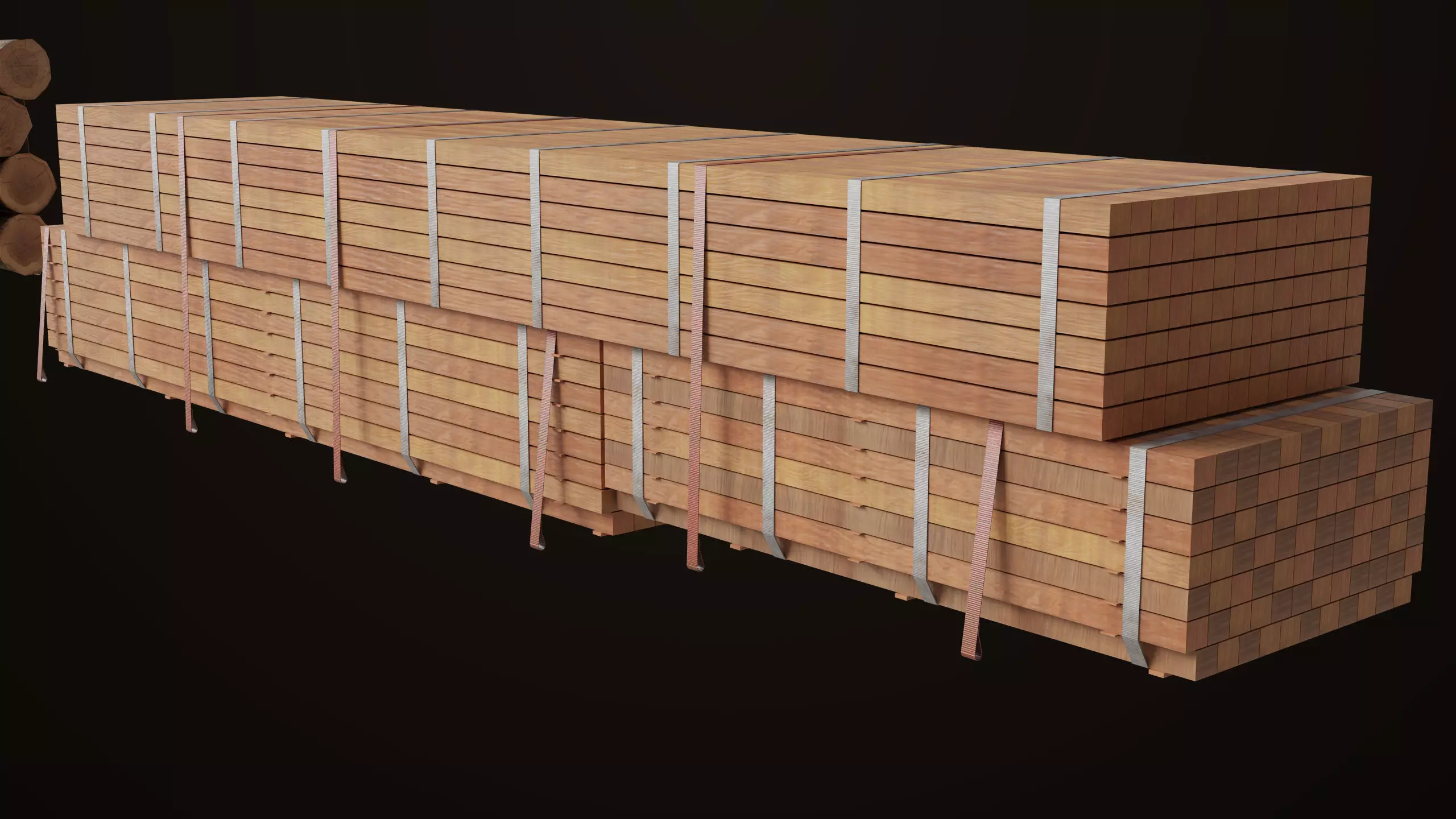 Log Trailer 5 Loads with Single Mat Collection All PBR Textures Low-poly 3D model_17