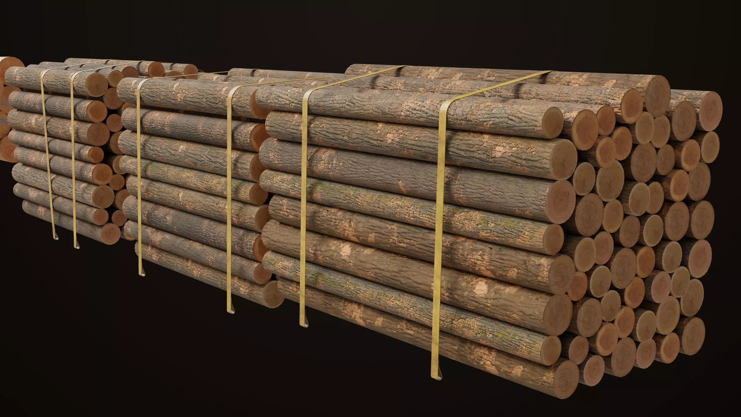 Log Trailer 5 Loads with Single Mat Collection All PBR Textures Low-poly 3D model_9